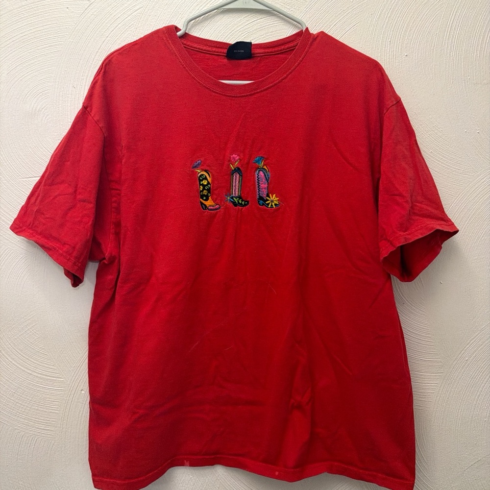 Varsity Red Crewneck Tee with Embroidered Label